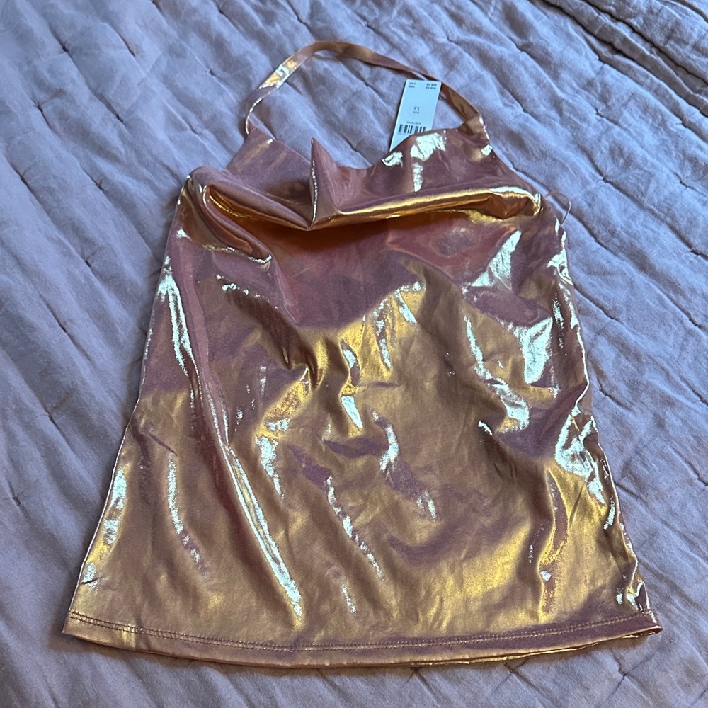 Anthropologie Metallic Gold Halter Top